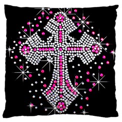 Hot Pink Rhinestone Cross Large Cushion Case (one Side) by artattack4all
