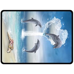 The Heart Of The Dolphins Fleece Blanket (extra Large) by gatterwe