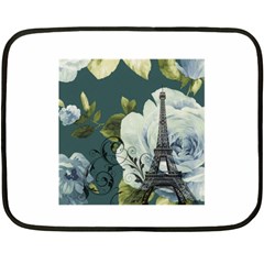 Blue Roses Vintage Paris Eiffel Tower Floral Fashion Decor Mini Fleece Blanket (two Sided) by chicelegantboutique