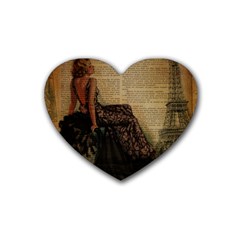 Elegant Evening Gown Lady Vintage Newspaper Print Pin Up Girl Paris Eiffel Tower Drink Coasters (heart) by chicelegantboutique