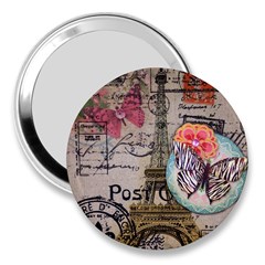 Floral Scripts Butterfly Eiffel Tower Vintage Paris Fashion 3  Handbag Mirror by chicelegantboutique