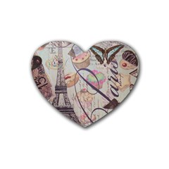 French Pastry Vintage Scripts Floral Scripts Butterfly Eiffel Tower Vintage Paris Fashion Drink Coasters (heart) by chicelegantboutique