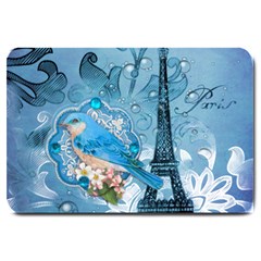 Girly Blue Bird Vintage Damask Floral Paris Eiffel Tower Large Door Mat by chicelegantboutique