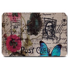 Floral Scripts Blue Butterfly Eiffel Tower Vintage Paris Fashion Large Door Mat by chicelegantboutique