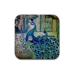 French Scripts Vintage Peacock Floral Paris Decor Drink Coaster (square) by chicelegantboutique