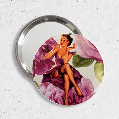 Cute Purple Dress Pin Up Girl Pink Rose Floral Art Handbag Mirror (2 25 ) by chicelegantboutique