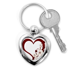 Red Love Heart With Flowers Romantic Valentine Birthday Key Chain (heart) by goldenjackal