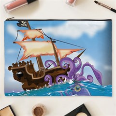 Pirate Ship Attacked By Giant Squid Cartoon  Cosmetic Bag (xxxl) by NickGreenaway