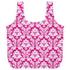 Hot Pink Damask Pattern Full Print Recycle Bag (xl)