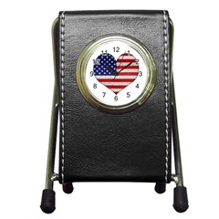 Grunge Heart Shape G8 Flags Stationery Holder Clock