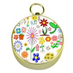 Summer Florals Gold Compass by StuffOrSomething