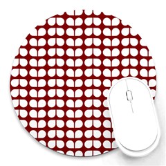 Red And White Leaf Pattern 8  Mouse Pad (round) by GardenOfOphir