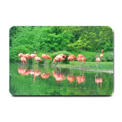 Flamingo Birds At Lake Small Door Mat by yoursparklingshop