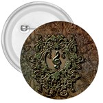 Elegant Clef With Floral Elements On A Background With Damasks 3  Buttons