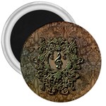 Elegant Clef With Floral Elements On A Background With Damasks 3  Magnets