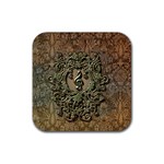 Elegant Clef With Floral Elements On A Background With Damasks Rubber Coaster (Square) 