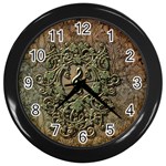 Elegant Clef With Floral Elements On A Background With Damasks Wall Clocks (Black)