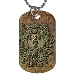 Elegant Clef With Floral Elements On A Background With Damasks Dog Tag (Two Sides) Back
