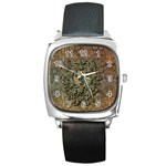 Elegant Clef With Floral Elements On A Background With Damasks Square Metal Watches