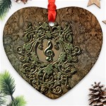 Elegant Clef With Floral Elements On A Background With Damasks Heart Ornament (2 Sides)