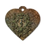 Elegant Clef With Floral Elements On A Background With Damasks Dog Tag Heart (Two Sides)