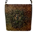 Elegant Clef With Floral Elements On A Background With Damasks Flap Messenger Bag (L) 