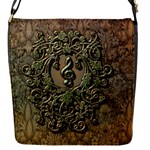 Elegant Clef With Floral Elements On A Background With Damasks Flap Messenger Bag (S)