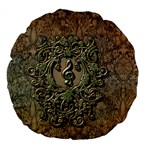 Elegant Clef With Floral Elements On A Background With Damasks Large 18  Premium Flano Round Cushions Back