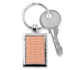 Coral And White Owl Pattern Key Chains (rectangle)  by GardenOfOphir