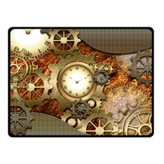 Steampunk, Wonderful Steampunk Design With Clocks And Gears In Golden Desing Double Sided Fleece Blanket (small)  by FantasyWorld7