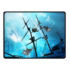 Awesome Ship Wreck With Dolphin And Light Effects Double Sided Fleece Blanket (small)  by FantasyWorld7
