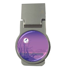 Abstract Tropical Birds Purple Sunset Money Clips (round)  by WaltCurleeArt