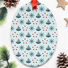 Nautical Elements Pattern Oval Ornament (two Sides) by TastefulDesigns