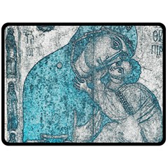Mother Mary And Infant Jesus Christ  Blue Portrait Old Vintage Drawing Double Sided Fleece Blanket (large)  by yoursparklingshop