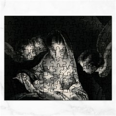 Nativity Scene Birth Of Jesus With Virgin Mary And Angels Black And White Litograph Rectangular Jigsaw Puzzl by yoursparklingshop