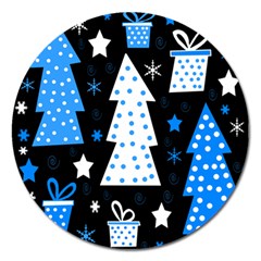 Blue Playful Xmas Magnet 5  (round) by Valentinaart