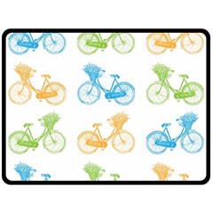Vintage Bikes With Basket Of Flowers Colorful Wallpaper Background Illustration Double Sided Fleece Blanket (large)  by Simbadda