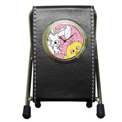 Easter Bunny And Chick  Pen Holder Desk Clocks