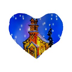 Winter Church Standard 16  Premium Heart Shape Cushions by Nexatart