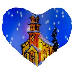 Winter Church Large 19  Premium Flano Heart Shape Cushions by Nexatart