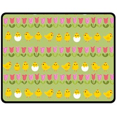 Easter - Chick And Tulips Double Sided Fleece Blanket (medium)  by Valentinaart