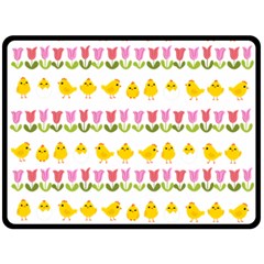Easter - Chick And Tulips Double Sided Fleece Blanket (large)  by Valentinaart