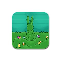 Rabbit Easter Green Blue Egg Rubber Square Coaster (4 Pack) 