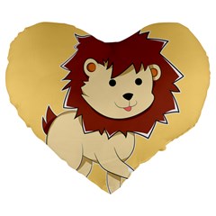 Happy Cartoon Baby Lion Large 19  Premium Flano Heart Shape Cushions