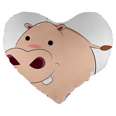 Happy Cartoon Baby Hippo Large 19  Premium Flano Heart Shape Cushions by Catifornia