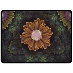 Abloom In Autumn Leaves With Faded Fractal Flowers Fleece Blanket (large)  by jayaprime