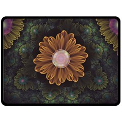 Abloom In Autumn Leaves With Faded Fractal Flowers Double Sided Fleece Blanket (large)  by jayaprime