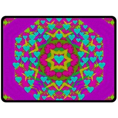 Hearts In A Mandala Scenery Of Fern Double Sided Fleece Blanket (large)  by pepitasart