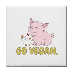 Go Vegan - Cute Pig And Chicken Tile Coasters by Valentinaart