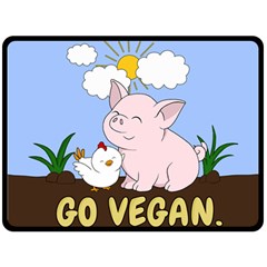 Go Vegan - Cute Pig And Chicken Double Sided Fleece Blanket (large)  by Valentinaart